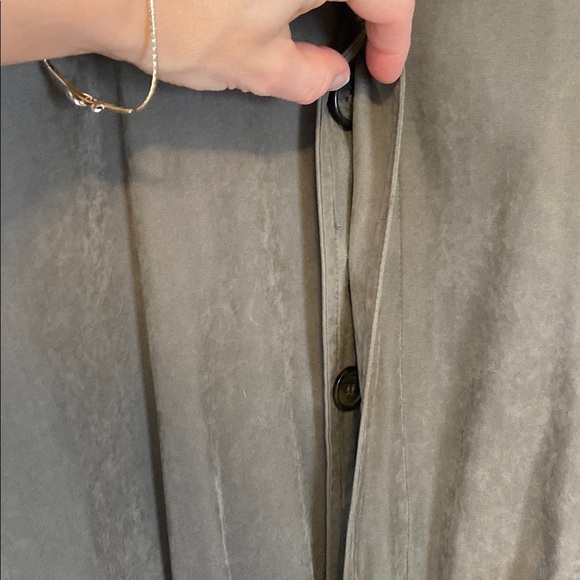 London Fog Men's Olive Army GreenTrench Coat Single Breasted Faux Suede Style - Picture 6 of 16